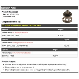 Crankshaft Pulley with Harmonic Balancer - Compatible with 1997-2003, 2005-2008 Ford F150 4.2L V6