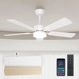 VOLISUN Ceiling Fan with Light, 42 inch Ceiling Fan with Lights and Remote, 3 CCT Dimmable LED Fan Light, Low Profile Ceiling Fan with Light, White Modern Ceiling Fan for Bedroom, Indoor/Outdoor