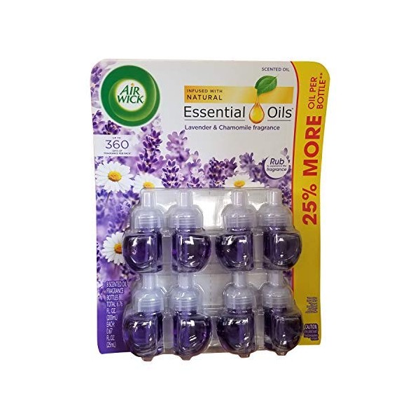 Air Wick Essential Scented Oils, 8 Refill Bottles (Lavender & Chamomile)