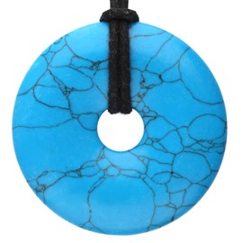Lebensquelle Plus Turquoise rec. Gemstone Donut Diameter 40 mm + Cotton Cord | Gemstone Pendant | Genuine Healing Stone Necklace with Ribbon, Stone