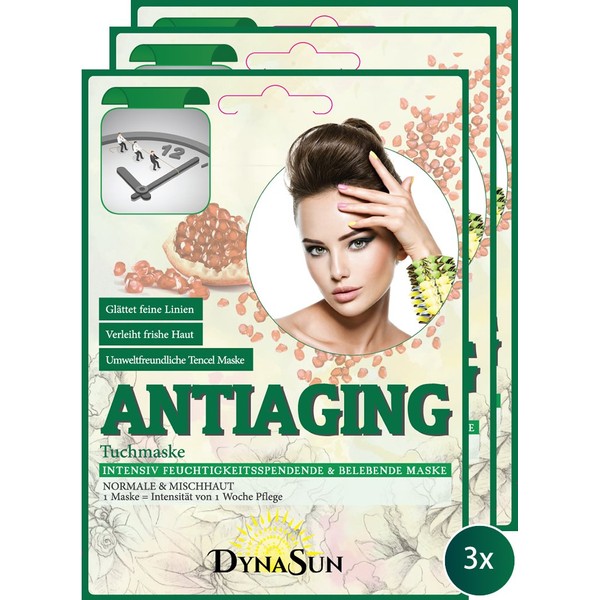 DynaSun Kit 3 x Anti-Ageing Mask BTS with Pomegranate and Salvia Extract Intensive Moisturising and Soothing Mask Kpop for Dry and Sensitive Skin