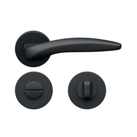 Gavroche Black Door Handles Door Fittings Interior Doors Round Rosette 6mm Thick Aluminium Alloy Door Handle Set Toilet Bathroom Matte Black Product Dimensions: 12.8L x 5.4W cm)