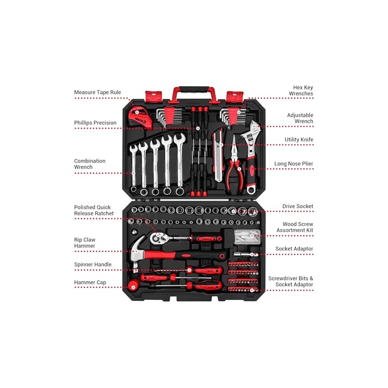 DEKOPRO Tool Set:158 Piece Home Tool Kit, Household Basic Repair