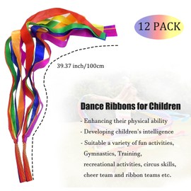 12pcs Dance Ribbon Rhythm Rainbow Ribbon Wand Streamers for Children Gymnastics Toys