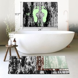 HDFK Bathroom Rugs Non Slip 17.7x24 Inches Low Pile Woven Polyester Bath Mat with TPE Backing Water Absorbent Washable Mint Green Graffiti Print for Small Space Decor
