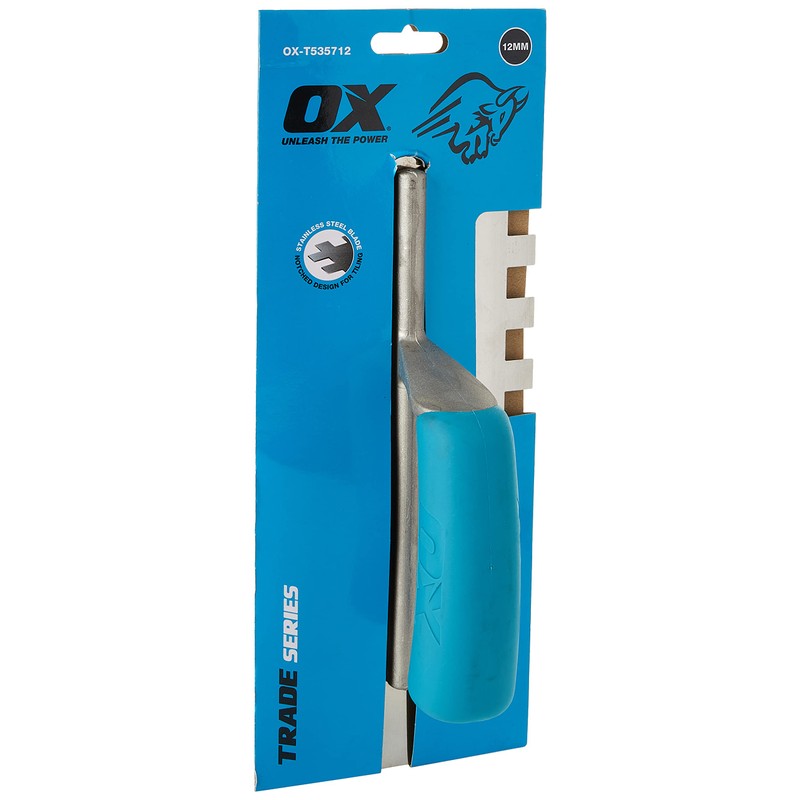 OX Trade Notched Stainless Steel Tiling Trowel - 12mm, Blue/Silver