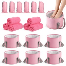 12 Pcs 15L Foldable Foot Soaking Tub Kit Pink Foot Basin Tubs with Towel Portable Bath Tubs Foldable Bucket with Handles Pedicure Spa Tub for Travel Camping Outdoor Washing