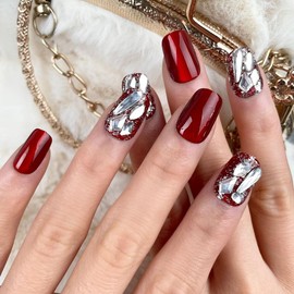 【NEW ARRIVALS!】 Press on Nails French Tip Bling Coffin Short Almond Fake Nails with Designs Glue on Nails Long Glossy Gradient Medium False Nails Reusable Full Cover Thick Nail Acrylic Stick on Nails for Women Girls 24 Pcs:_008