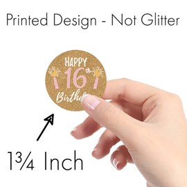 Sweet Sixteen 16th Birthday Favor Labels, 1.75 in - 40 Stickers (Pink and Gold)
