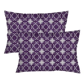 Purple Throw Pillow Cover Queen Size Set of 2 Boho Floral Vintage Bohemian Style Tribal Polyester Lumbar Pillow Case Pillowcases Standard Pillow Cases with Zipper Bedding Cushion Covers,20"x30"