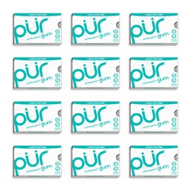 PUR 100% Xylitol Chewing Gum, Wintergreen, Sugar-Free + Aspartame Free, Vegan + non GMO, 9 Count (Pack of 12)