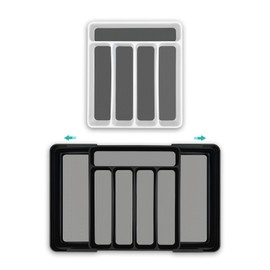 YOLCAR 5-Compartment Silverware Organizer and Pull-Out Flatware Divider Set - 2 Pack Kitchen Drawer Organizer with Nonslip Mats for Drawer Organizer Kitchen