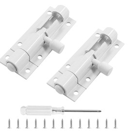 Biaungdo 2 Pcs Slide Bolt Latch Lock, 2 Inch Barrel Bolt Door Security Slide Latch Lock Aluminum Alloy Gate Sliding Lock Door Latch with Screws & Screw Driver(White)