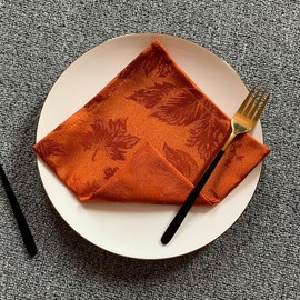 SASTYBALE Maple Leaves Jacquard Cloth Napkins 20 x 20 Inch Set of 4 Packs Washable Durable Autumn Damask Table Napkins for Dining, Fall, Harvest, Thanksgiving, Every Day Decoration, Rusty