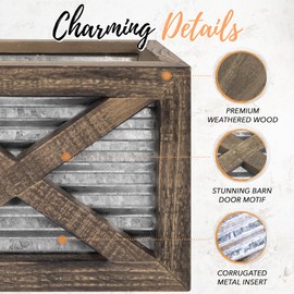 Autumn Alley - Soporte rústico para utensilios de cocina para puerta de granero, soporte para utensilios de cocina de madera de granja, detalles galvanizados, decoración rústica de cocina, detalles de