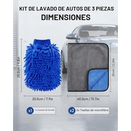 Guantes De Microfibra para Lavar Auto, Guantes De Lavado Auto,3 Piezas Incluyen Guante y Toallas, Material De Chenilla, para Limpieza De Vehículos, Ac
