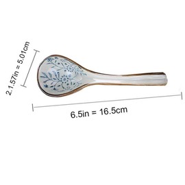 Pretty Hand-printed Ceramic Spoons with Comfortable size for Eating Soups,Set of 4 Long handle Hook Spoon Soup Spoon Hand-crafted Tableware