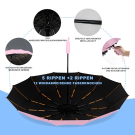 MSIHEY Windproof Umbrella with 12 Ribs, Strong Compact Automatic Travel Umbrella, Foldable Lightweight Umbrella for Men and Women, 01#pink