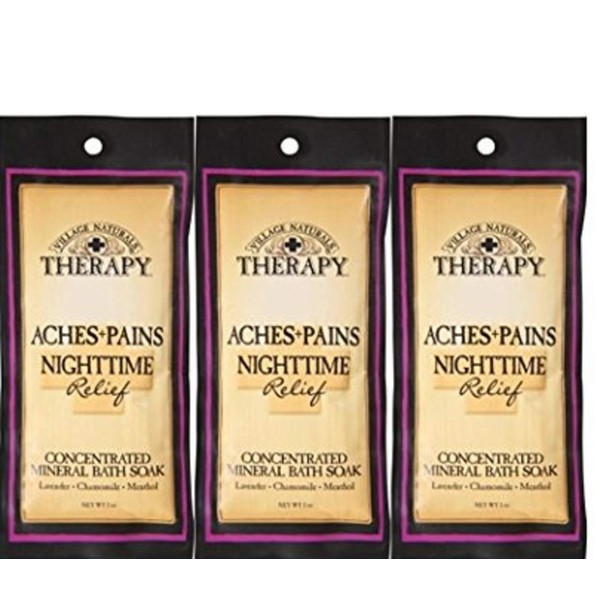 Village Naturals Therapy Aches+Pains Nighttime Relief Concentrated Mineral Bath Soak Lavender,Chamomile,Menthol (2oz) (Pack of 3)