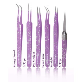 Eyelash Extension Alluring Purple With Glitters Tweezers (Straight & Semi Curved)