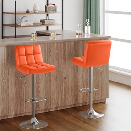 Furmax Bar Stools Modern Pu Leather Swivel Adjustable Hydraulic Bar Stool Square Counter Height Stool Set of 2 (Orange)
