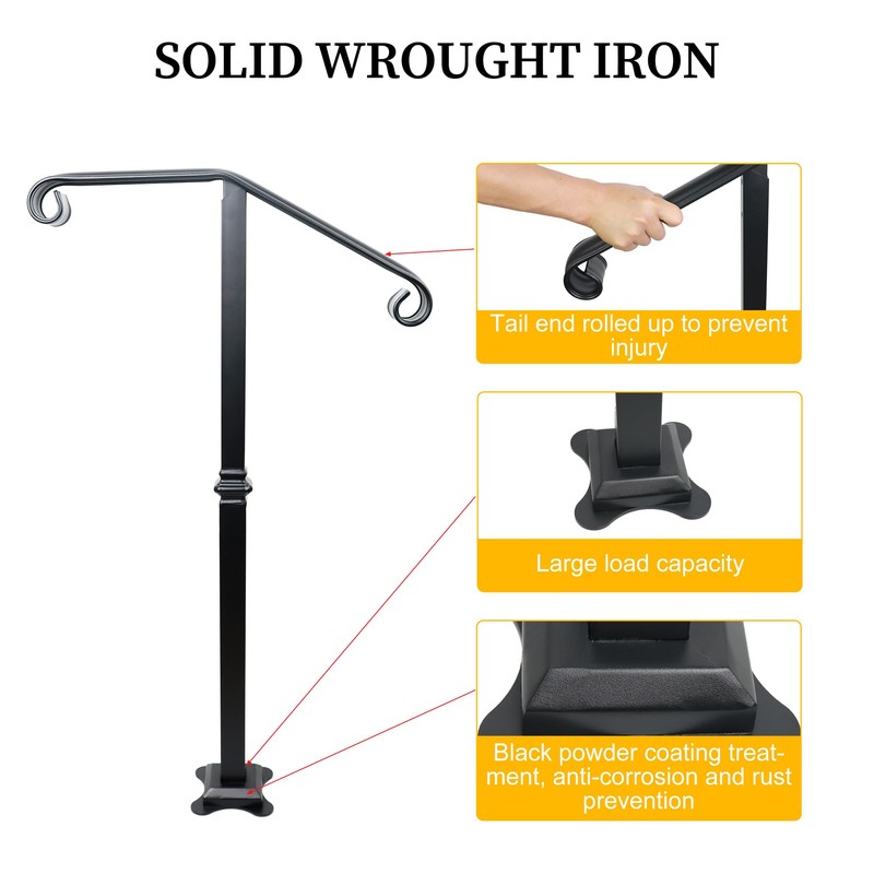 Handrail Railing, Single Post Handrail, Stair Railing for Concrete, Sturdy