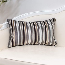 Yangest Grey Striped Velvet Lumbar Throw Pillow Cover Multicolor Textured Bohemian Cushion Case Modern Neutral Rectangular Pillowcase for Sofa Couch Bedroom Living Room Home Decoration, 12x20 Inch