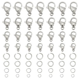 PH PandaHall 420pcs 304 Stainless Steel Lobster Claw Clasps with Open Jump Rings, 100pcs 4 Sizes Jewellery Clasps 320pcs O Ring Conector Closure Clasp Findings for Jewellery Necklace Craft Making