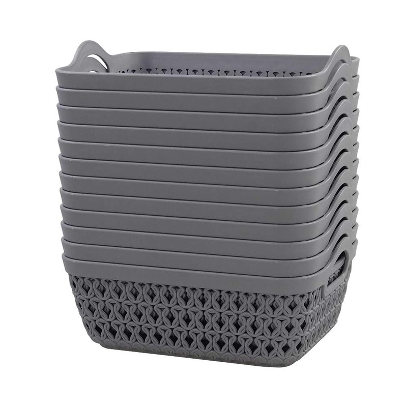 Ortodayes Gris Cesta de Almacenamiento de Plastico, Cesta Rectangular Plastico,