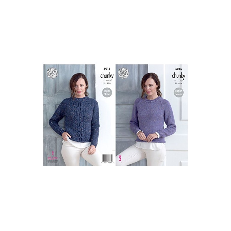 King Cole Ladies Chunky Knitting Pattern Raglan Sleeve Plain or