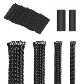 4roll 5m/roll Black PET Expandable Braided Cable Wire Sleeving Cable Wrap Snake Cord Protector, with 20pcs Heat Shrink Tube(8/10mm), for Audio Video Home Device Cable Automotive Wire(6/8/12/16mm)
