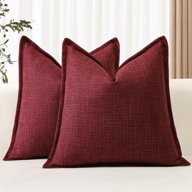 Artscope Pack of 2 Burgundy Decorative Cushion Covers 20x20 Inch Soft Linen Texture Couch Throw Pillows Farmhouse Pillow Covers with Elegant Design for Sofa Bedroom Living Room Home Decor 50 x 50 CM