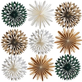 SUNBEAUTY Pack of 9 Christmas Paper Fan Decorations Paper Hanging Snowflakes Ornament for Christmas Tree Boho Hanging Paper Decorations for Christmas Decoration Wedding Birthday Table Decoration