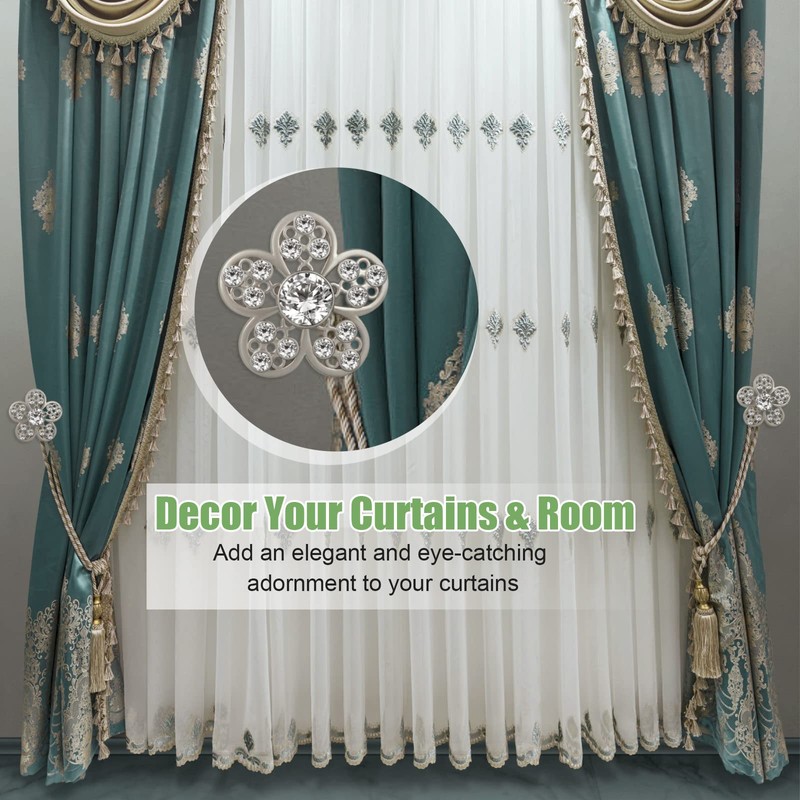 Curtain Holdbacks, Curtain Tiebacks Hooks Crystal Flower Decorative Modern Drapery