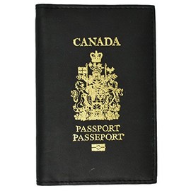 Genuine Leather Passport Wallet, Cover, Credit Card Holder with Canada Emblem Imprint for International Travel