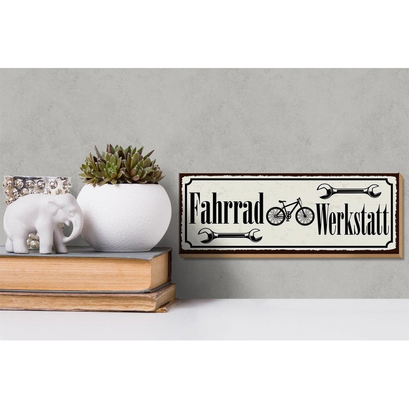 FEMER Wooden Sign 27 x 10 cm Bicycle Workshop