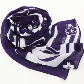 Edo-Ten Stole, Japanese Tenugui Stole, 100% Cotton, Shumag Scarf, Men's, Women's, Wave cherry blossom