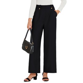 GRACE KARIN Womens Work Pants Business Casual Pants for Women Wide Leg High Waisted Dressy Pants with Pockets Black 2XL