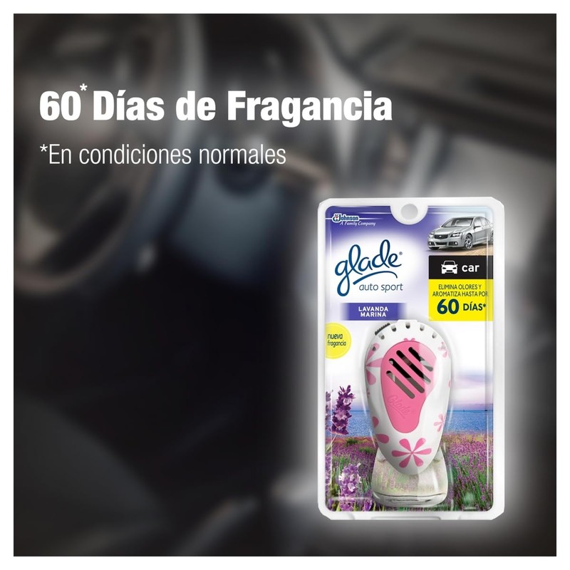 Glade Auto Sport, Aromatizante Liquido para Auto, Aroma Lavanda Marina,