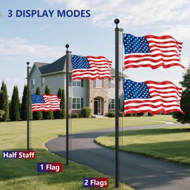 Ryzenthr 25 FT Flag Pole Kit for Outside, 14 Gauge Heavy Duty Flagpole Kit for Yard, Extra Thick Outdoor Flag Poles with 3x5 American Flag for Residential or Commercial (Black+Golden Sleek Ball Top, 2025 Upgraded Version)