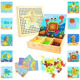 RANJIMA Mosaic Plug-In Game, Mosaic Craft Set Children, Plug-In Game from 3 4 5 Years, Mosaic Pegboard with 240 Beads 10 Pictures, Montessori Toy Gifts for Children Girls Boys Ocean