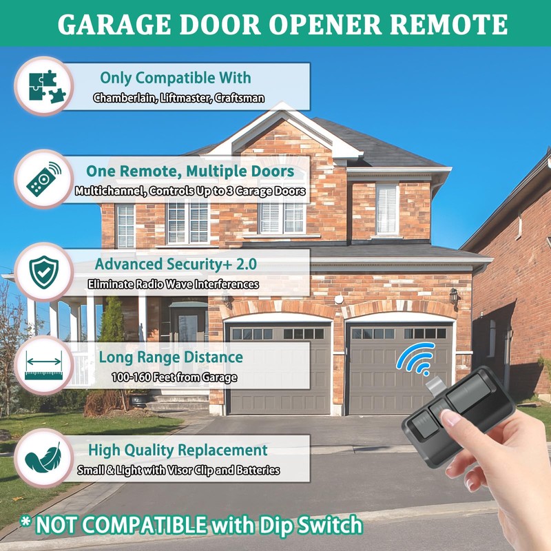 Universal Garage Door Opener Remote with Visor Clip, Works for