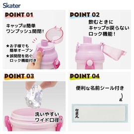 Skater PSB5SANAG-A Water Bottle, 16.9 fl oz (480 ml), For Kids, Antibacterial, Plastic, Kid-Friendly, Lightweight, Gabby Dollhouse Made in Japan