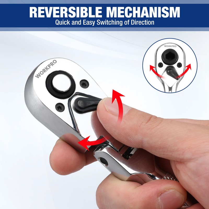 WORKPRO 2-Piece Stubby Handle Ratchet Set with 14 Accessories, 1/4"