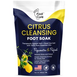 FOOT CURE Citrus Detox Foot Soak with Epsom Salts - for Foot Callus, Immune Boost, Damaged Toenail, Pedicure Spa, Soothes Sore Tired and Swollen Feet - Made in USA - 16oz