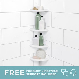 Zenna Home Tension Pole Shower Caddy, 4 Shelves, Adjustable, 60 to 97 Inch, White