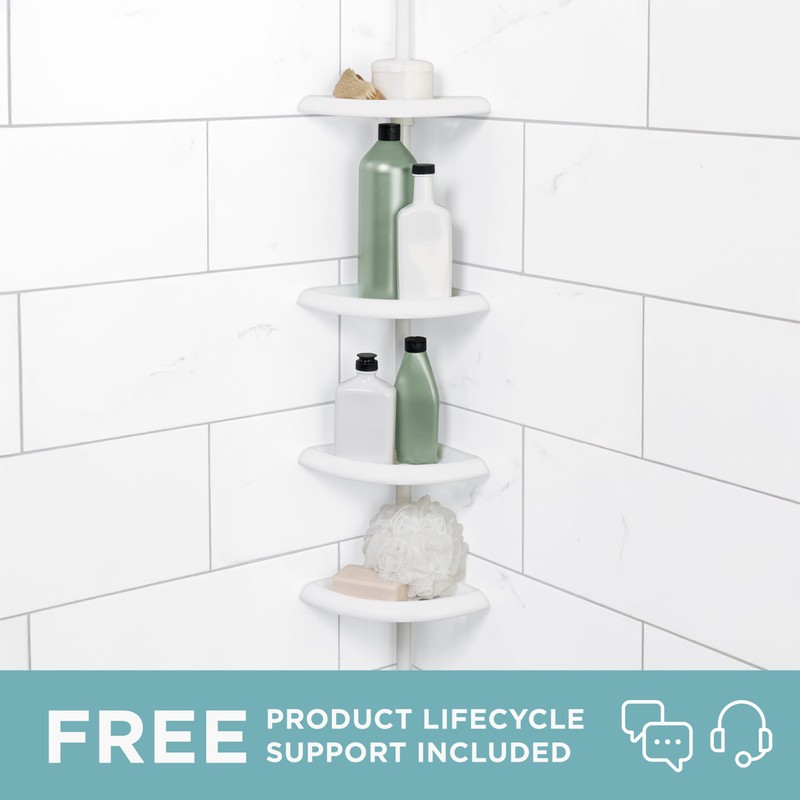 Zenna Home Tension Pole Shower Caddy, 4 Shelves, Adjustable, 60