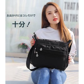 SIRAMO Shoulder Bag, Men's, Women's, Lightweight, Cross-Body Shape, Stylish, Nylon, Many Pockets, Easy to Carry (Comes with PET Bottles on Left and Right Sides), Black, S
