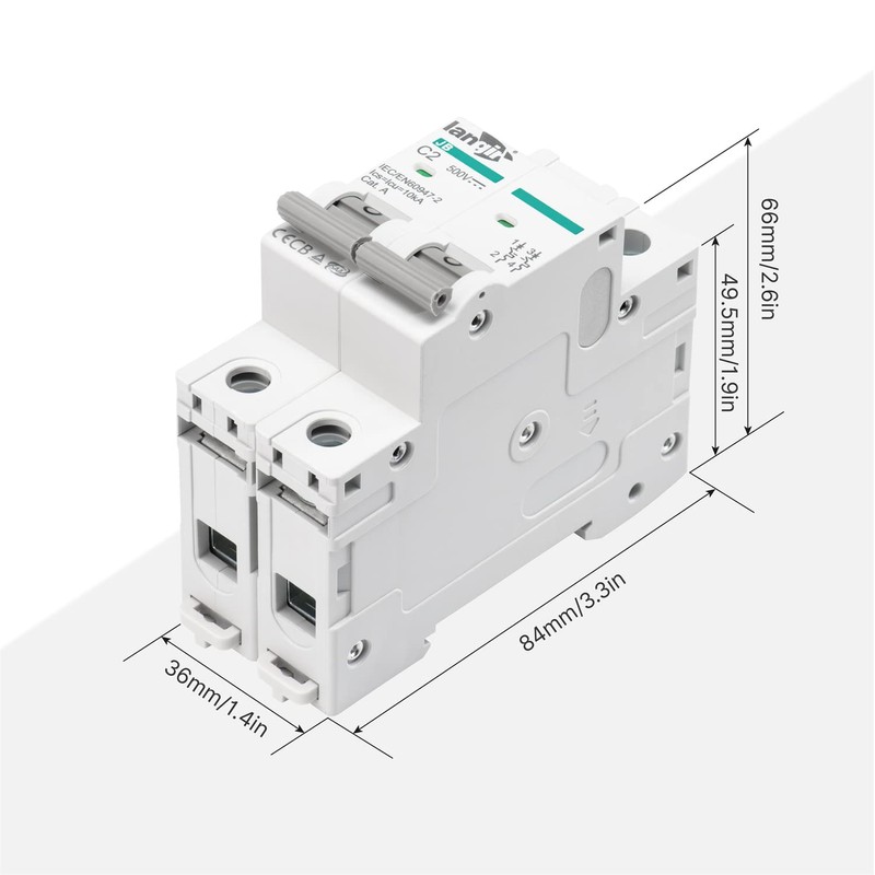 LANGIR 2P DC Circuit Breaker 63A 500V, DIN Rail Mount
