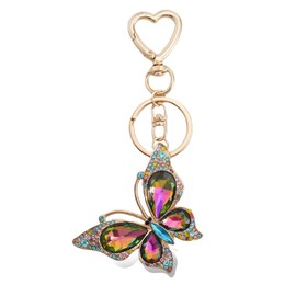 Weixiltc Charm Keychain for Women, Cute Heart Key Chain with Diamond Butterfly Pendant, Lovely Bag & Purse Keyring Accessory (Colorful)
